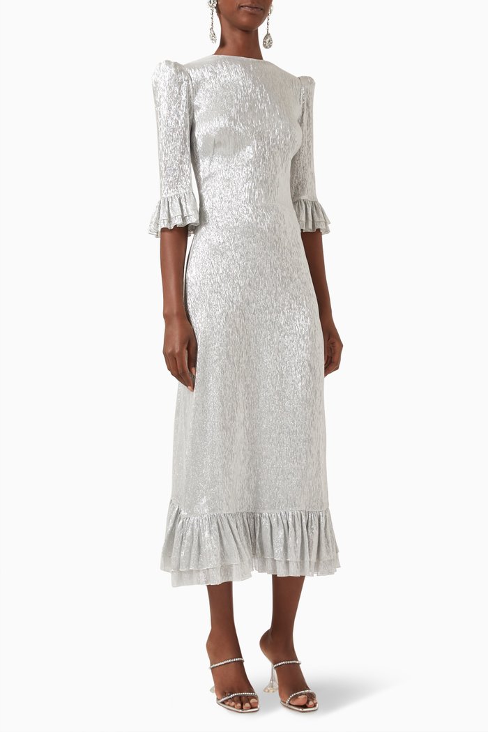 

The Falconetti Midi Dress in Metallic Silk-chiffon, Silver