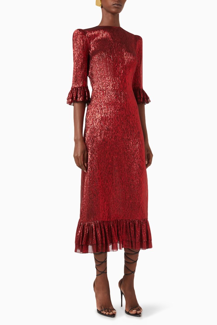 

The Falconetti Midi Dress in Metallic Silk-chiffon, Red