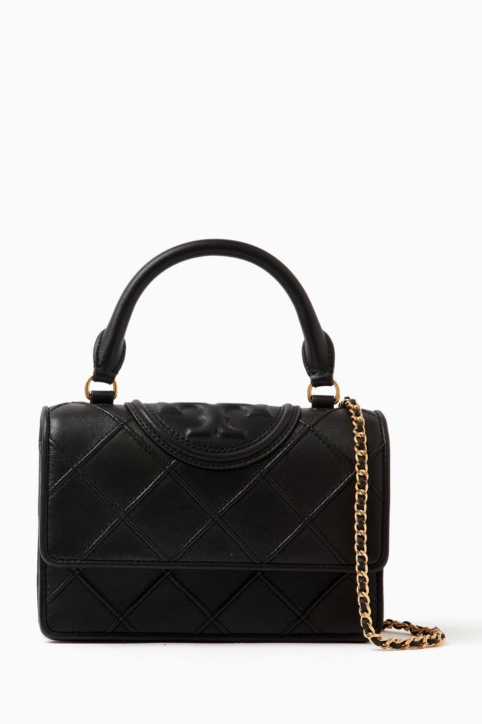

Mini Fleming Soft Top-handle Chain Wallet in Leather, Black