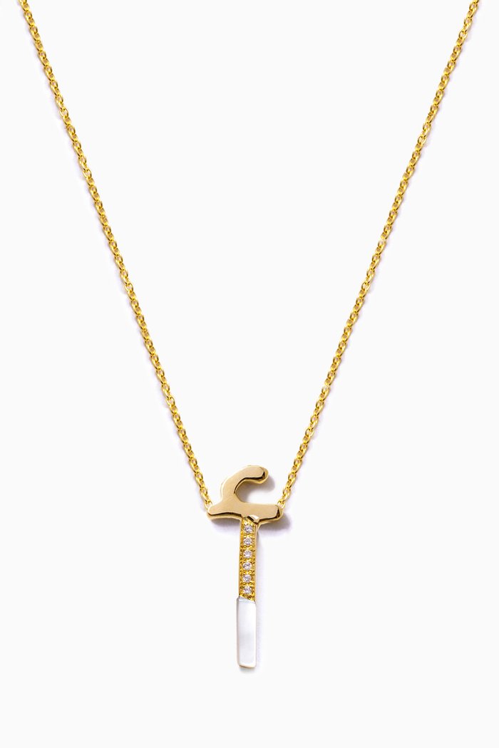 

28 Initial Mother of Pearl & Diamond Necklace in 18kt Gold