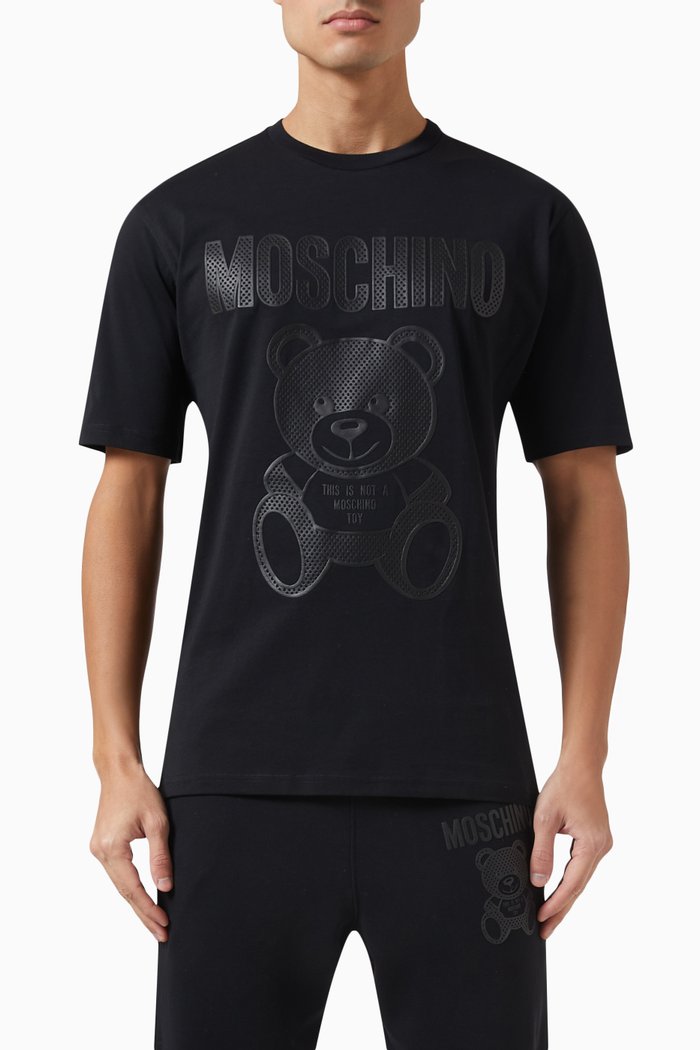 

Teddy Bear Mesh Logo T-shirt in Organic Cotton Jersey, Black
