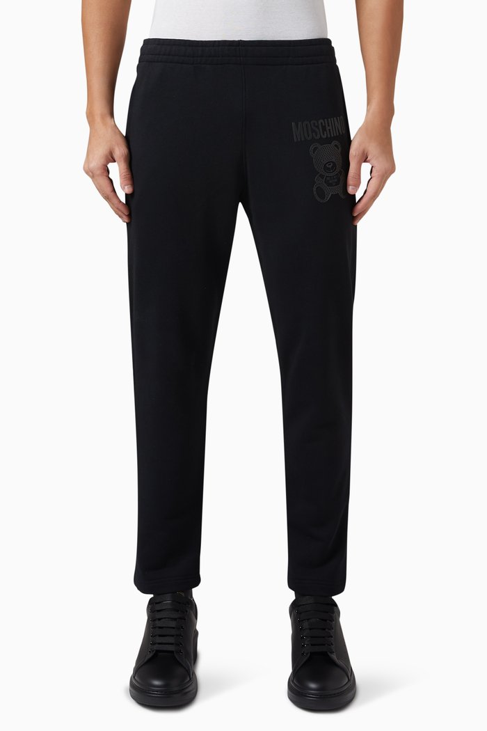 

Teddy Bear Mesh Logo Sweatpants in Organic Cotton Fleece, Black