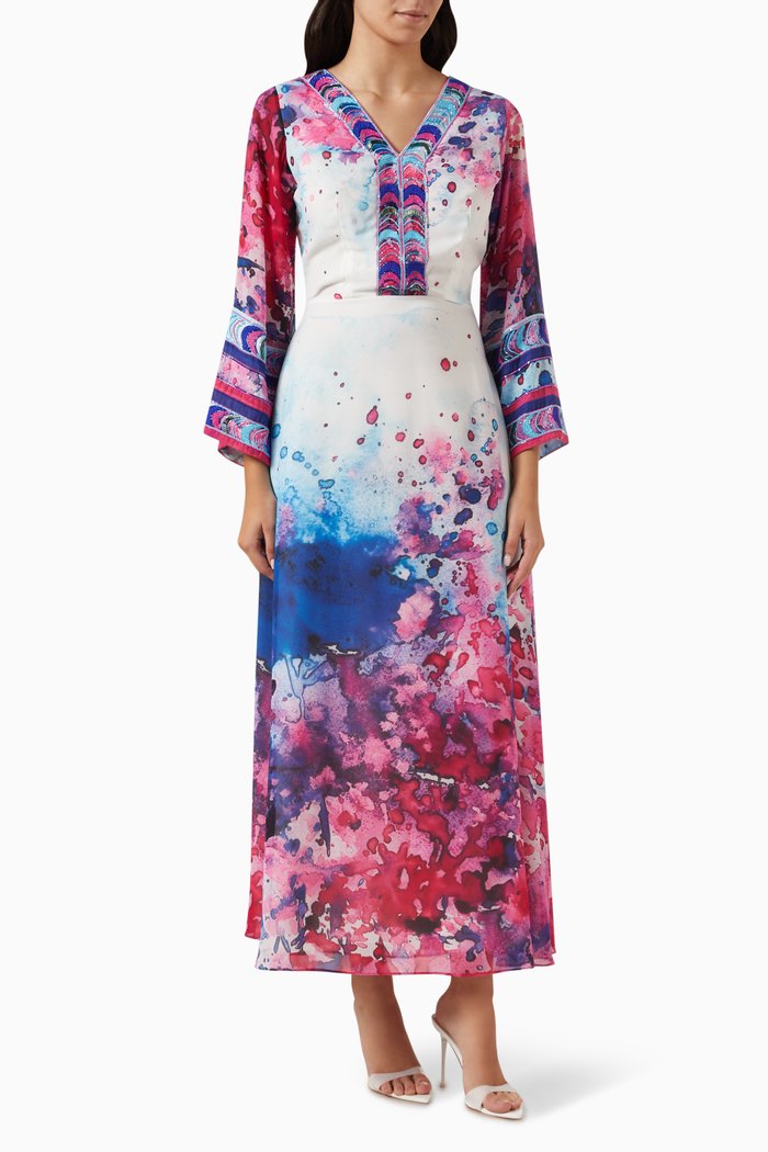 

Embroidered Maxi Dress in Chiffon, Multicolour