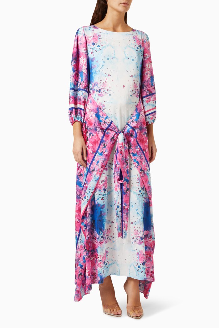 Maxi Dress with Belt in Silk-chiffon, Multicolour