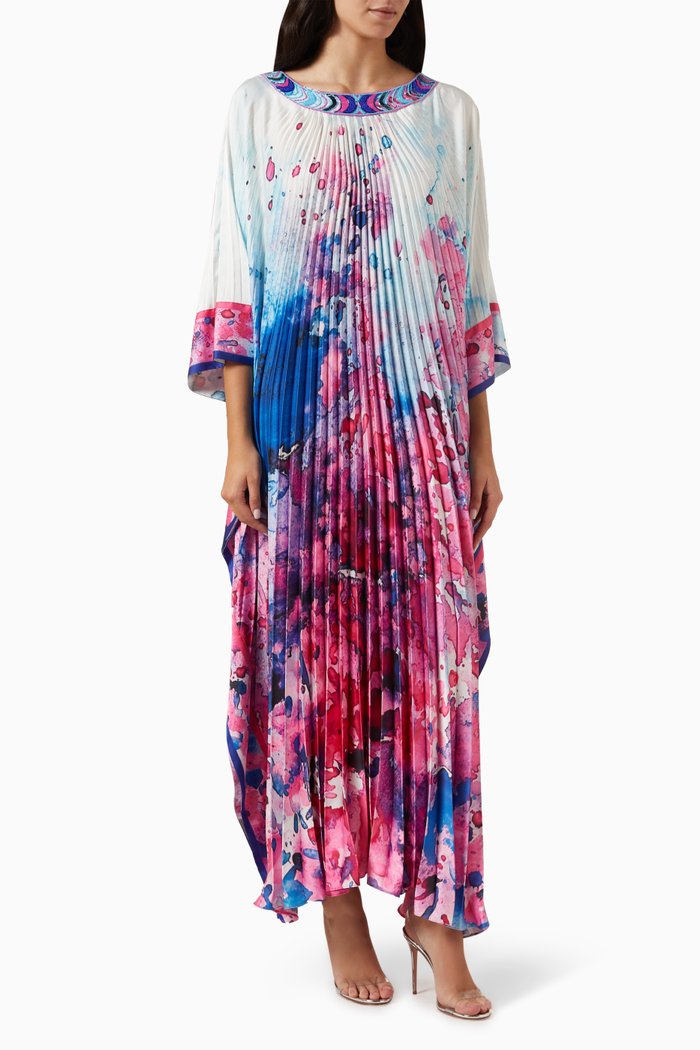 Pleated Farasha Loose Dress in Chiffon, Multicolour