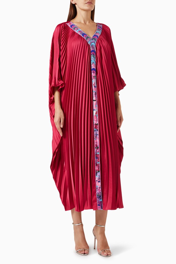 

Pleated Farasha Loose Dress in Satin, Pink
