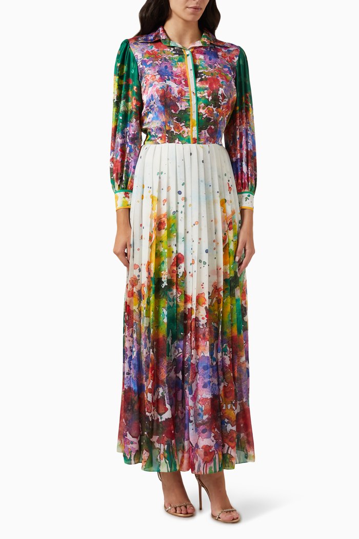 

Long-sleeve Maxi Dress in Satin, Multicolour