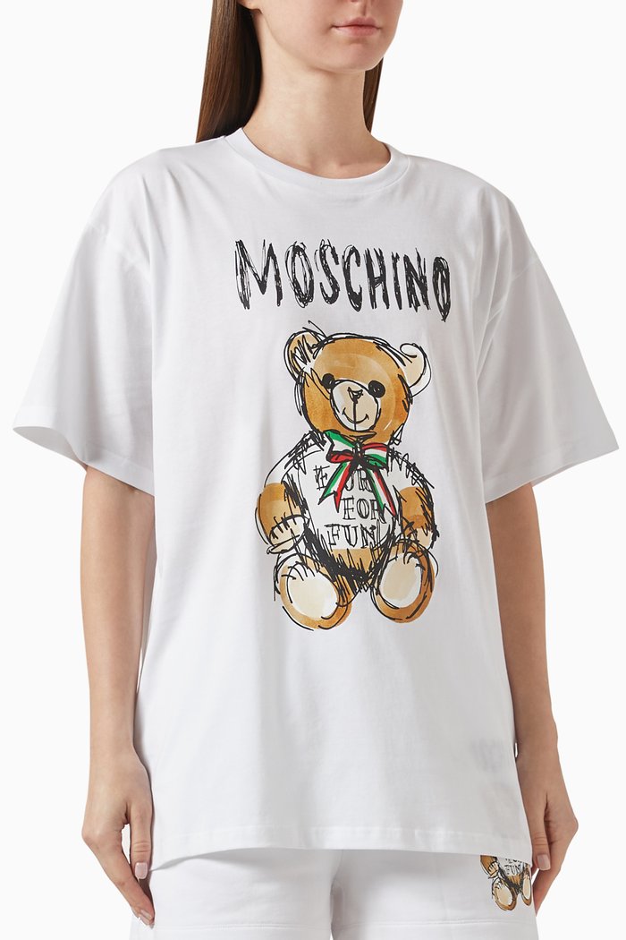

Drawn Teddy Bear T-shirt in Cotton Jersey, White