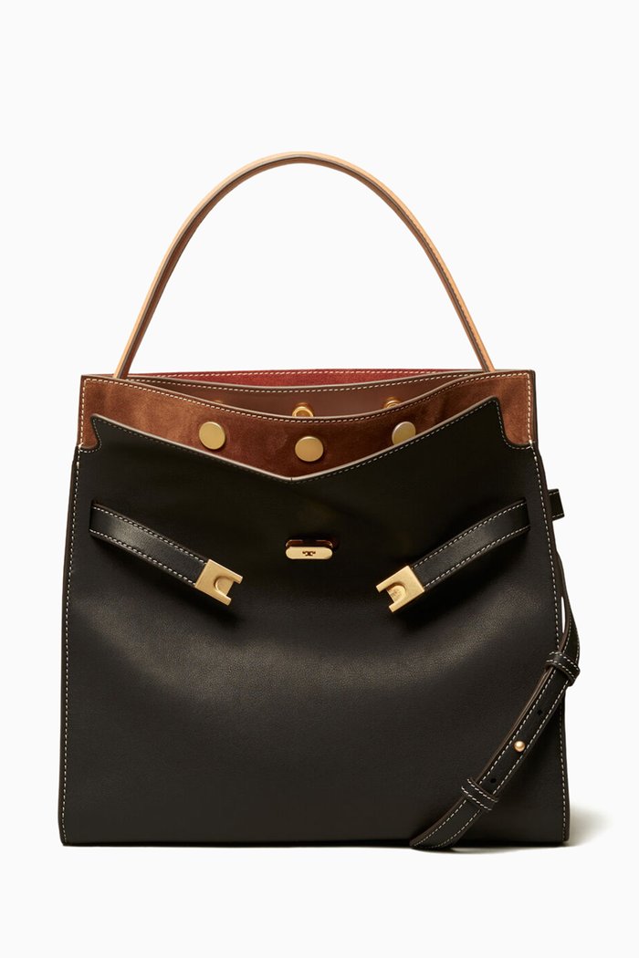 

Lee Radziwill Double Shoulder Bag in Leather & Suede, Black
