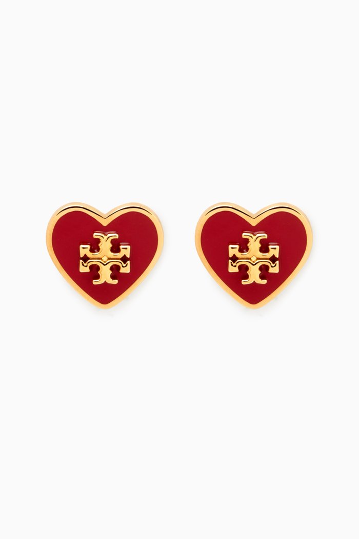 

Kira Enamel Heart Stud Earrings in 18kt Gold-plated Brass