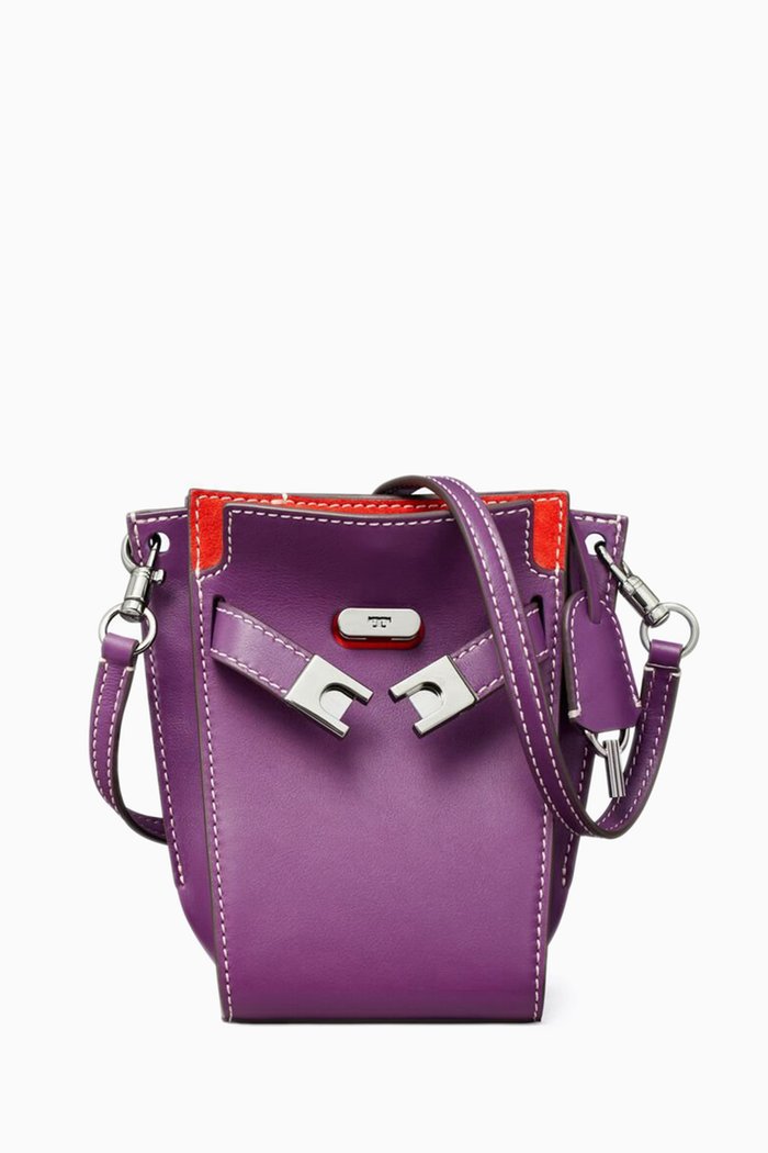 

Petite Lee Radziwill Bucket Bag in Leather, Purple