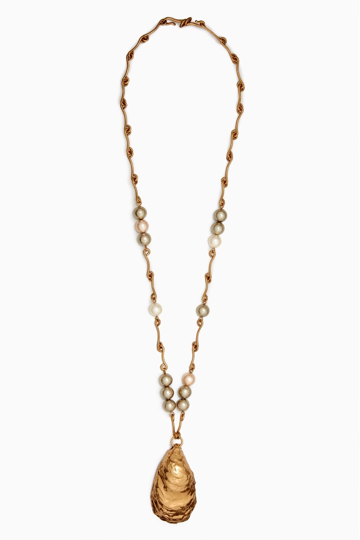 

Oyster Shell Pearl Necklace in 18kt Gold-plated Brass, Multicolour