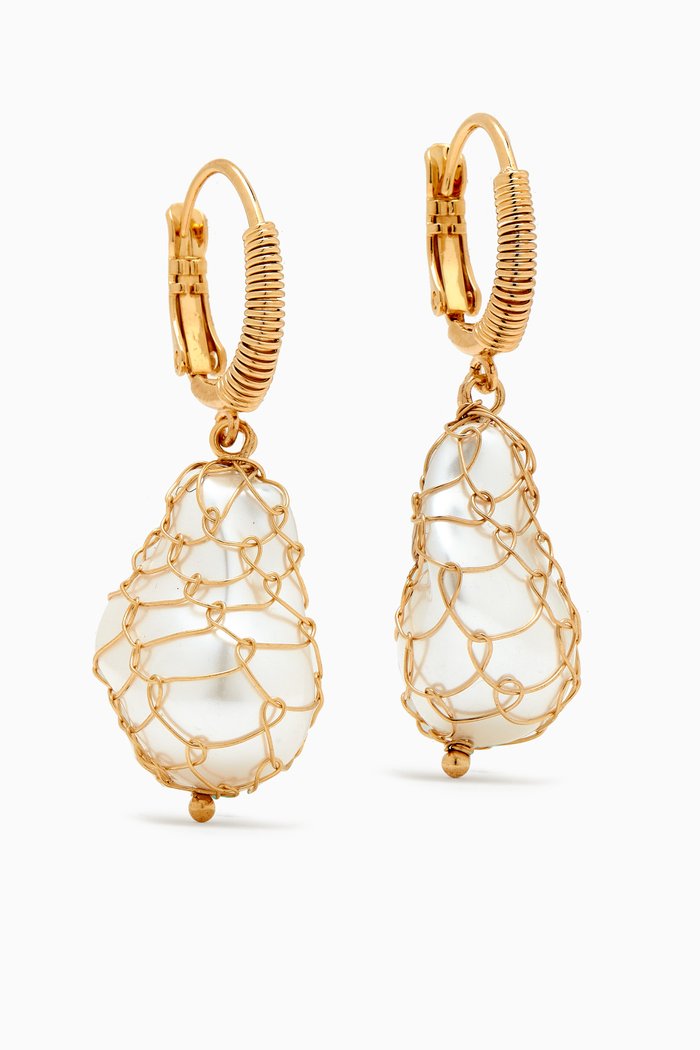 

Tao Biwa Drop Earrings in 24kt Gold-plated Metal, White