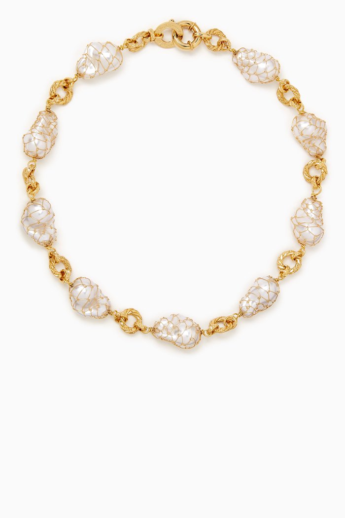Rainbow Pearl Necklace in 24kt Gold-plated Metal, White