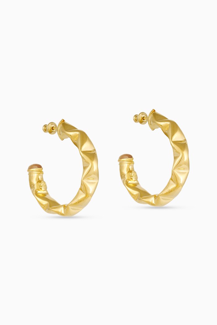 Moki Cabochons Hoop Earrings in 24kt Gold-plated Metal, White