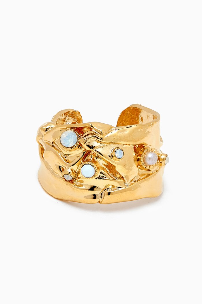 

Compression Cabochon Ring in 24kt Gold-plated Metal, White
