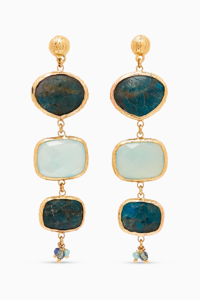 Asilene Turquoise Drop Earrings in 24kt Gold-plated Metal, Blue