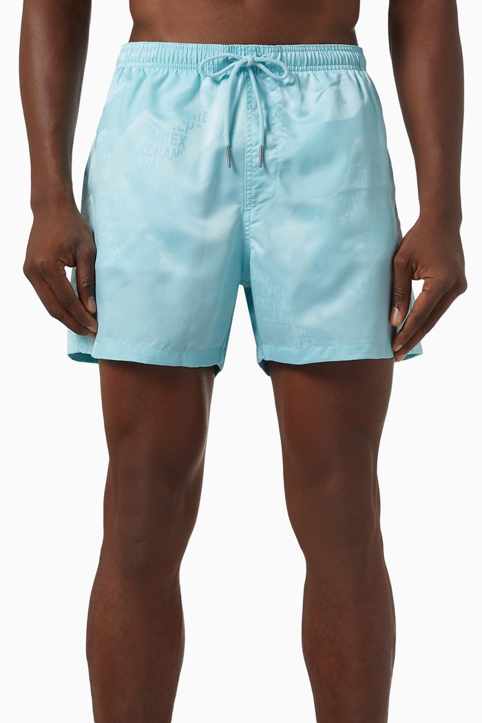 

All-over Logo Swim Shorts in Satin, Blue