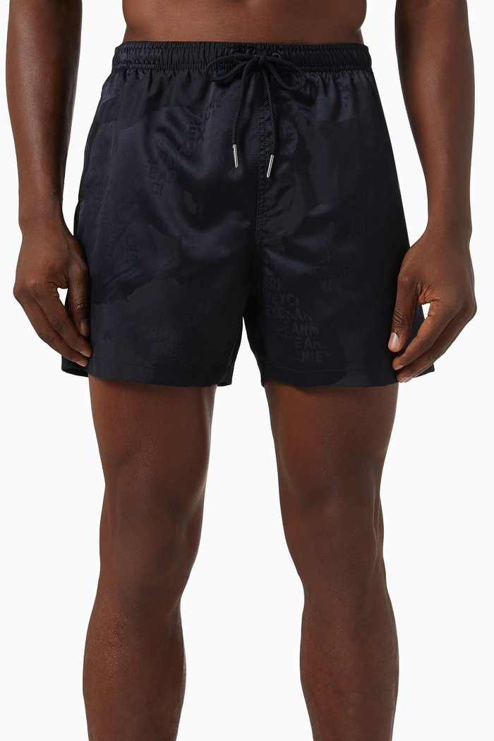 All-over Logo Swim Shorts in Satin, Blue