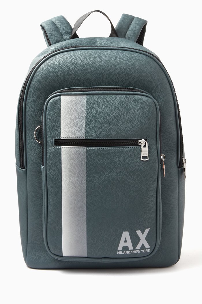 

AX Logo Backpack in Faux Leather, Green
