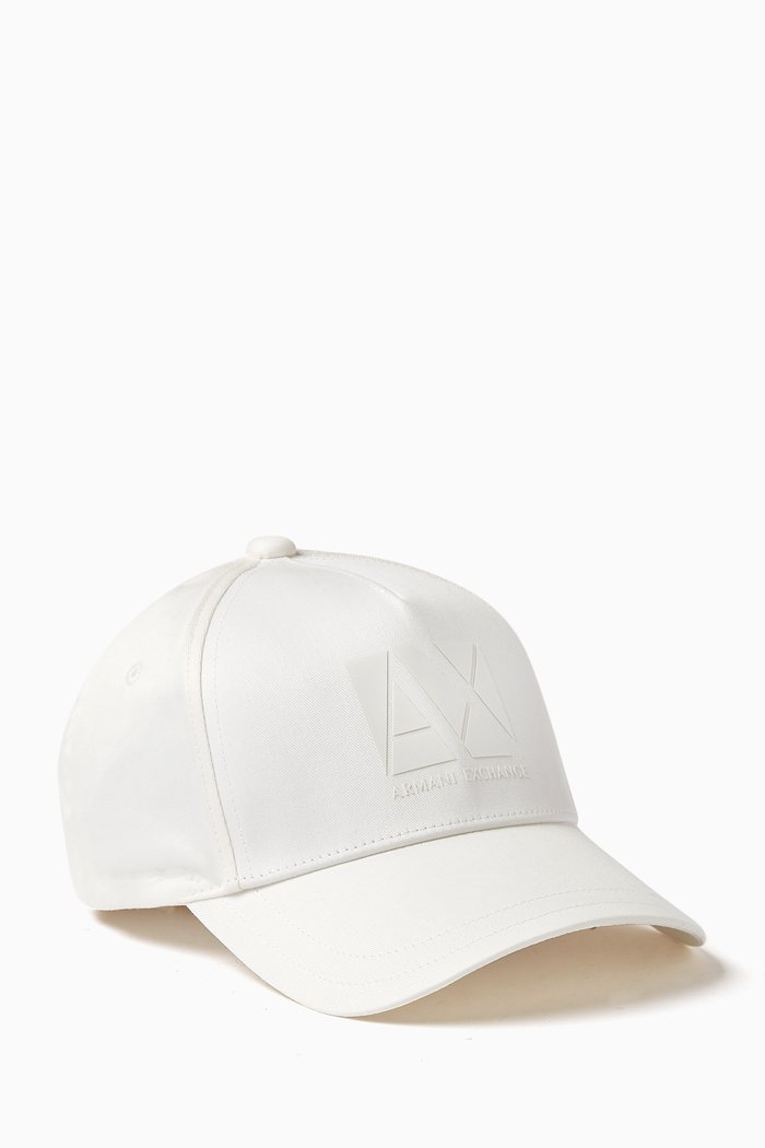 AX Logo Baseball Cap in Cotton, White