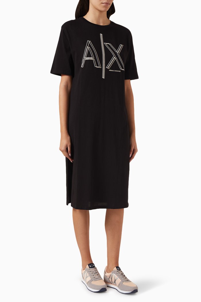 

AX Logo Midi Dress in Cotton, Black