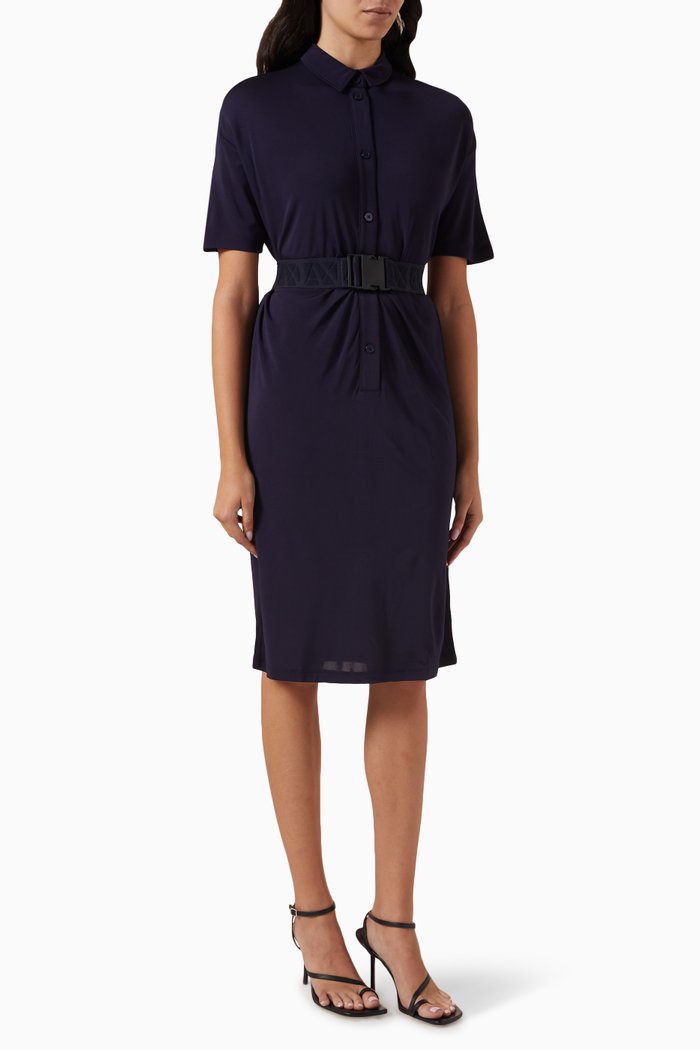 

Belted Shirt Midi Dress in Viscose, Blue