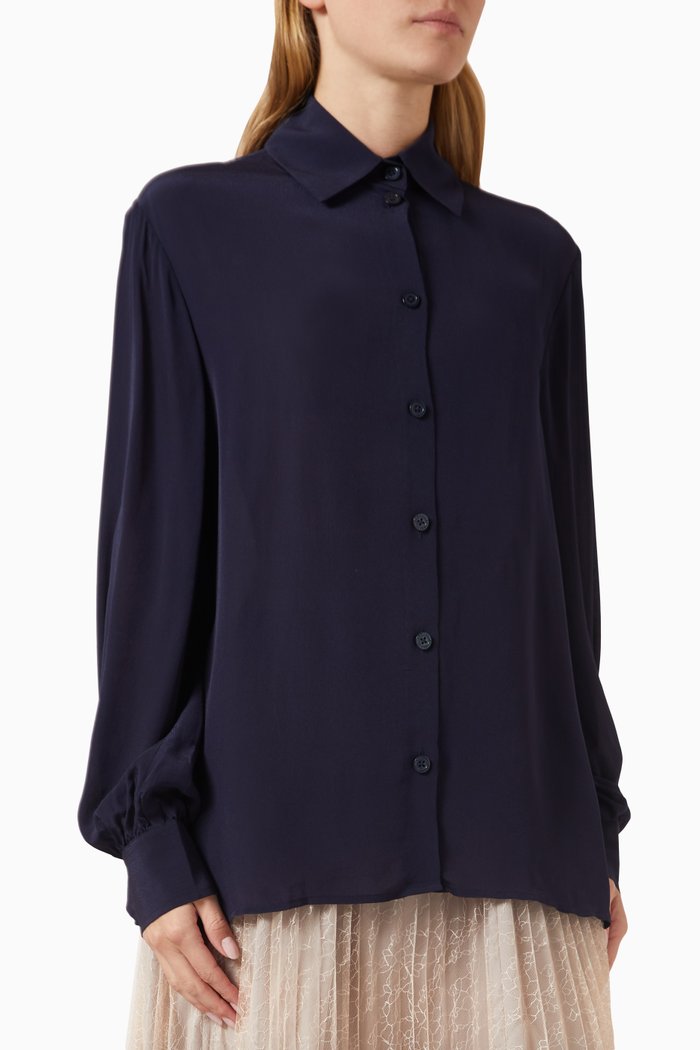 Long Sleeve Polo Shirt in Cotton, Blue