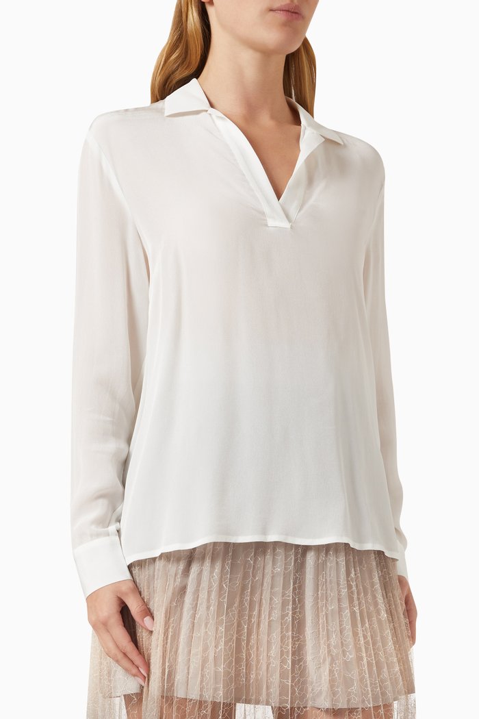 

Collared Long-sleeve Top, White