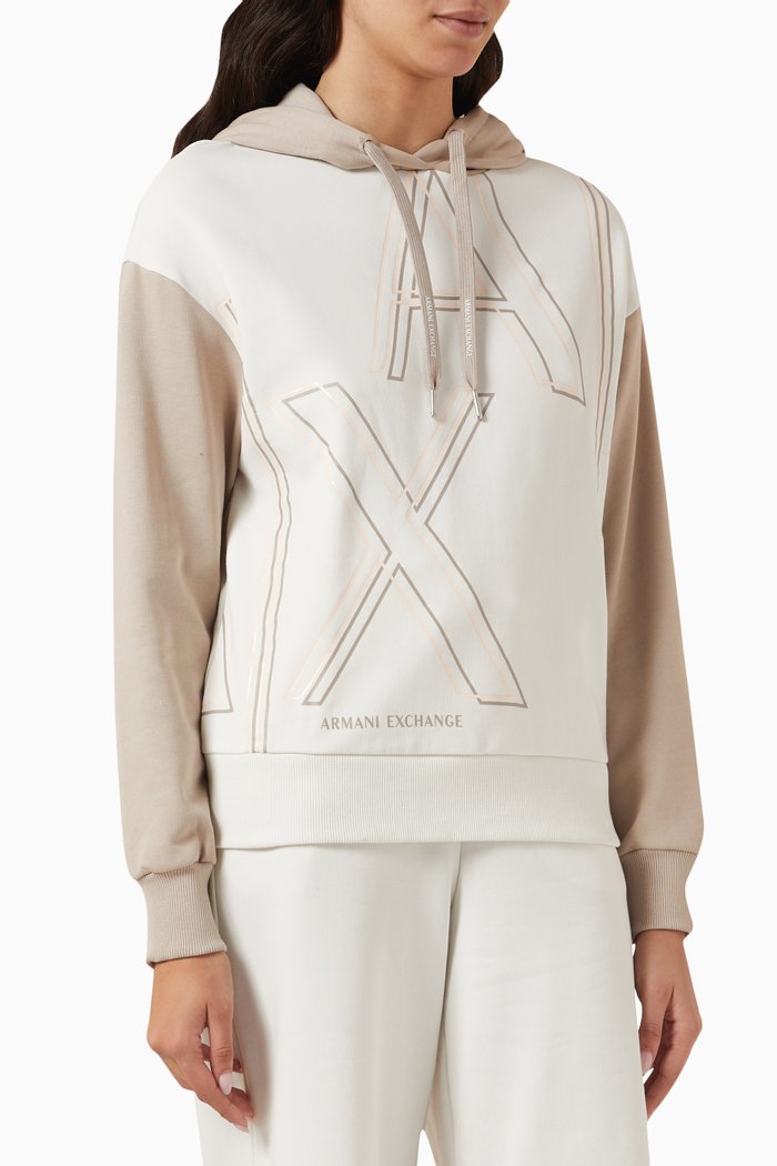 

AX Logo Hooded Sweatshirt in Cotton Fleece, White
