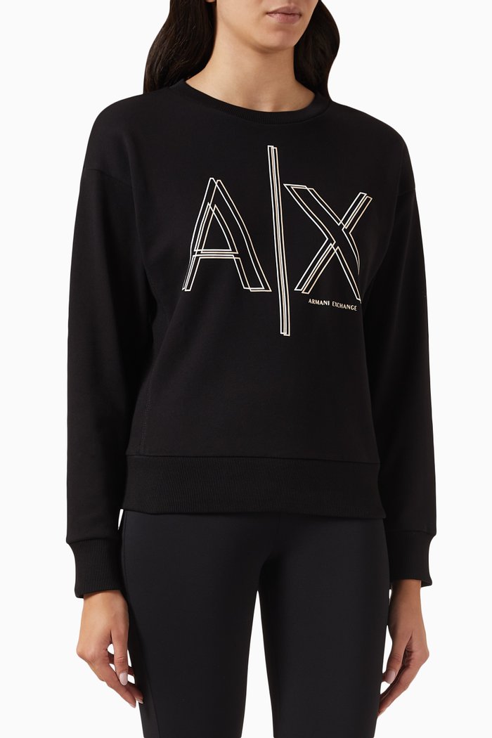 

AX Logo Sweatshirt in Cotton Fleece, Black