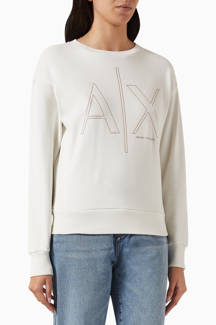 

AX Logo Sweatshirt in Cotton Fleece, White