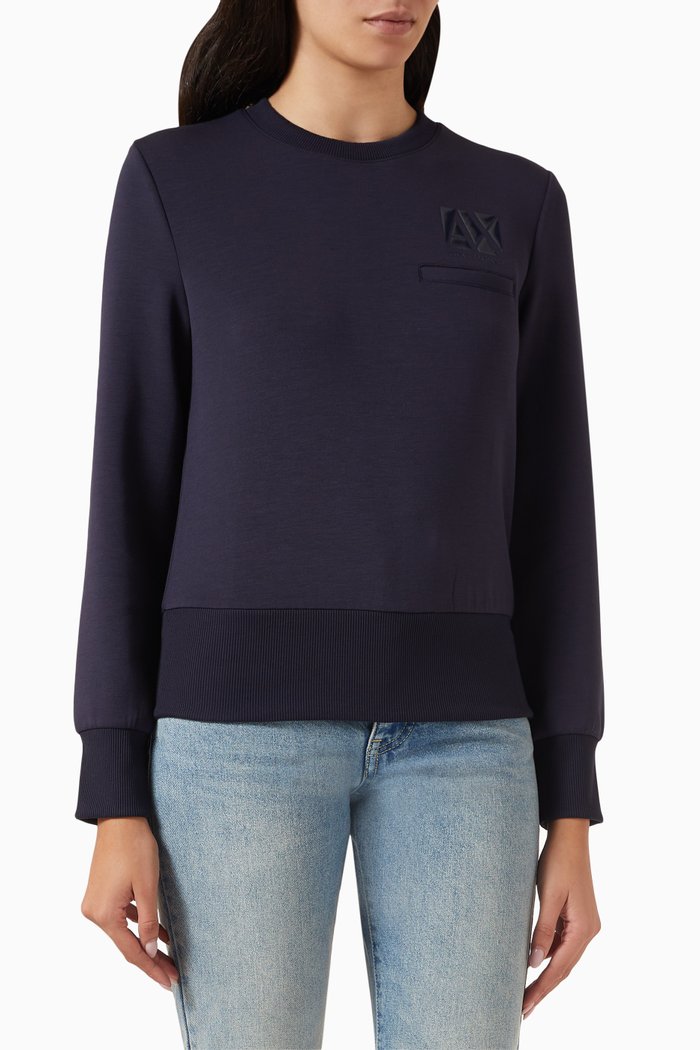 

AX Logo Sweatshirt in Stretch Nylon, Blue