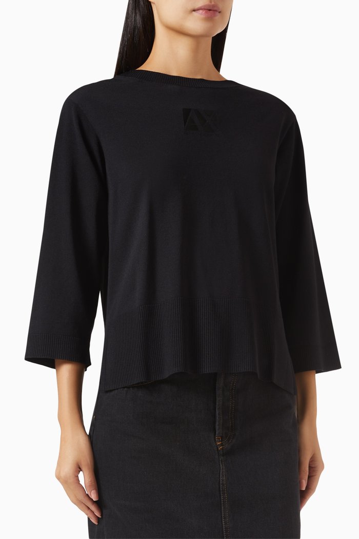 AX Logo Pullover in Viscose, Black