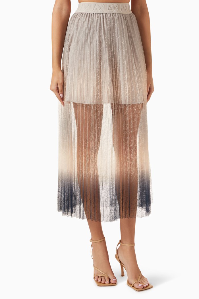 

Ombre-print Pleated Skirt, Neutral