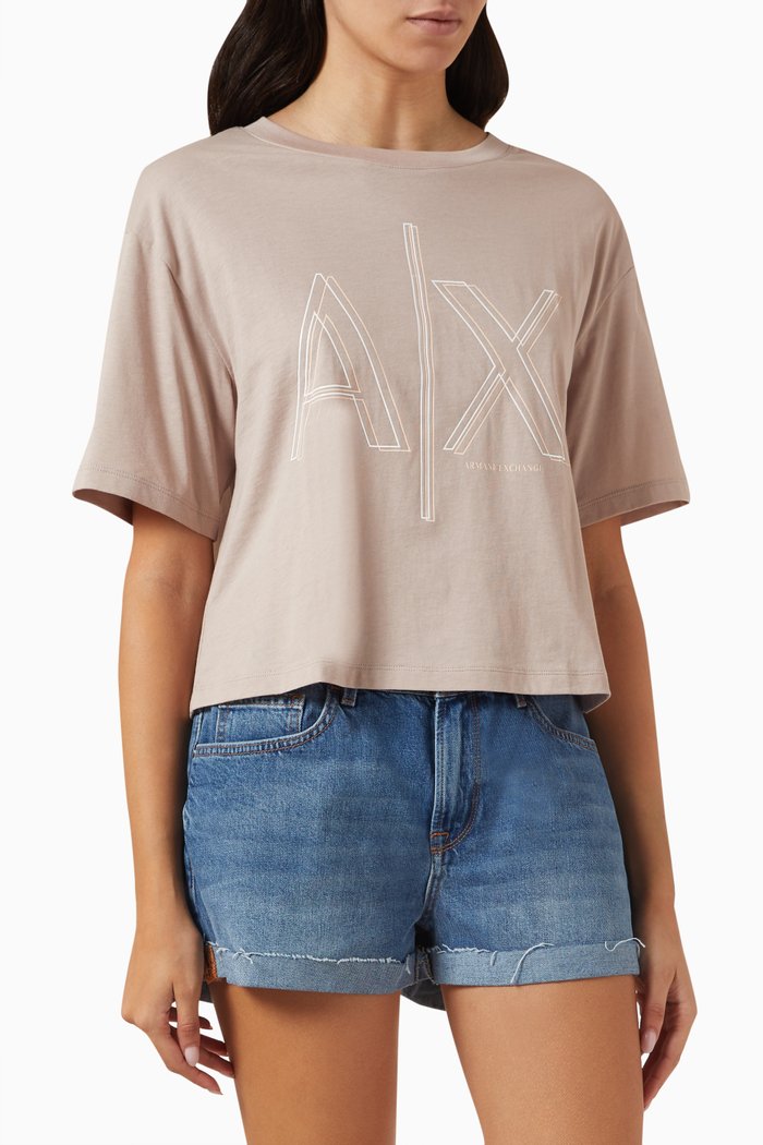 

Cropped Logo T-Shirt in Cotton, Neutral