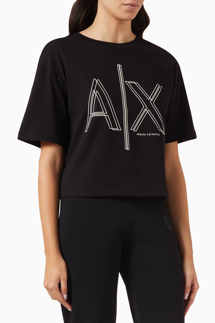

Cropped Logo T-Shirt in Cotton, Black