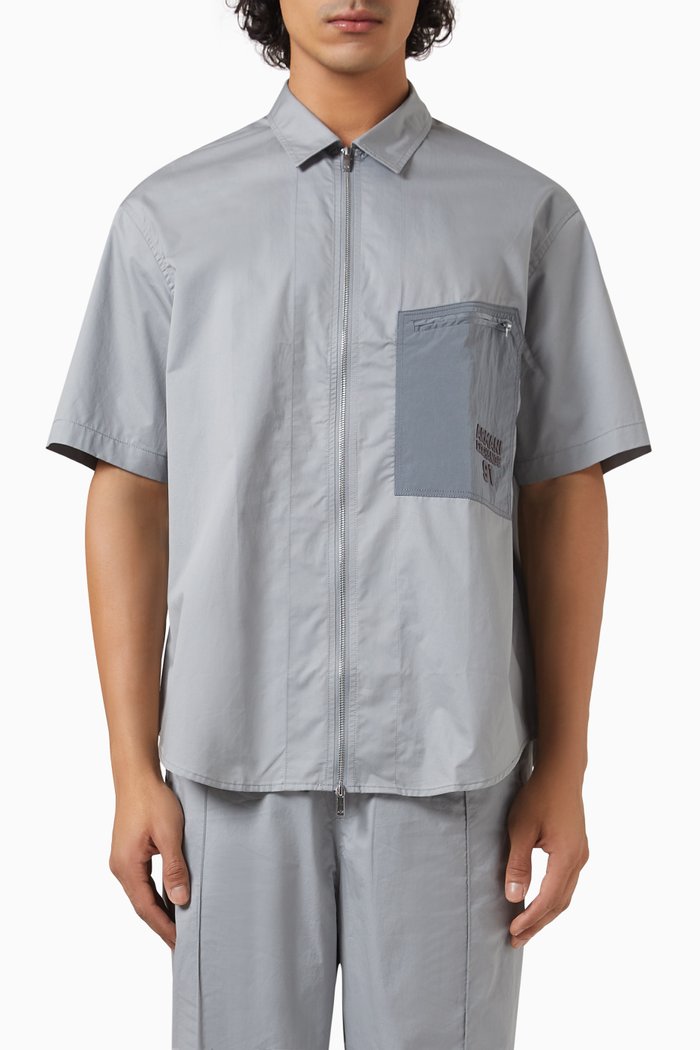 

EA Logo Zip-up Shirt in Nylon, Grey