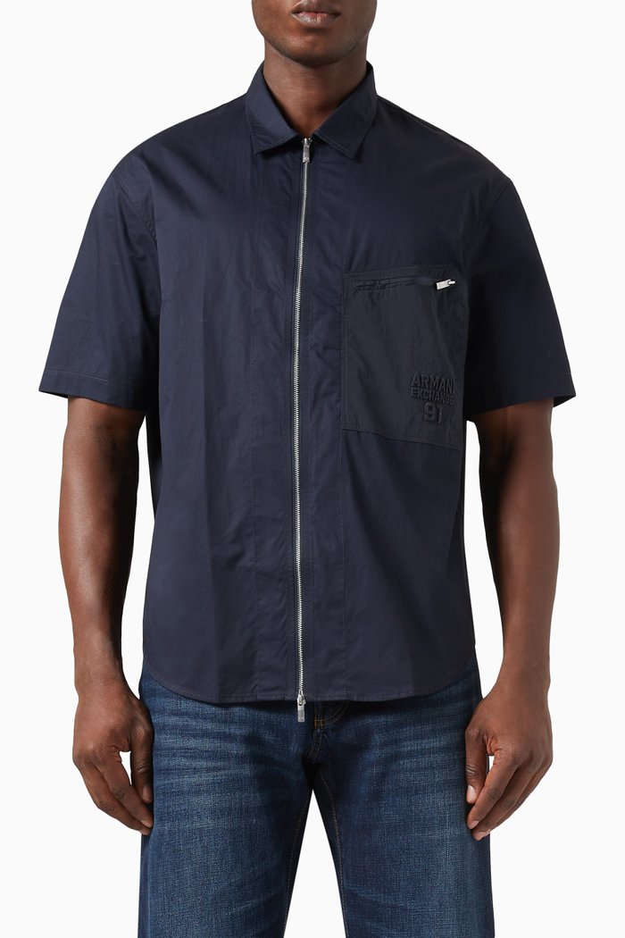 EA Logo Zip-up Shirt in Nylon, Blue