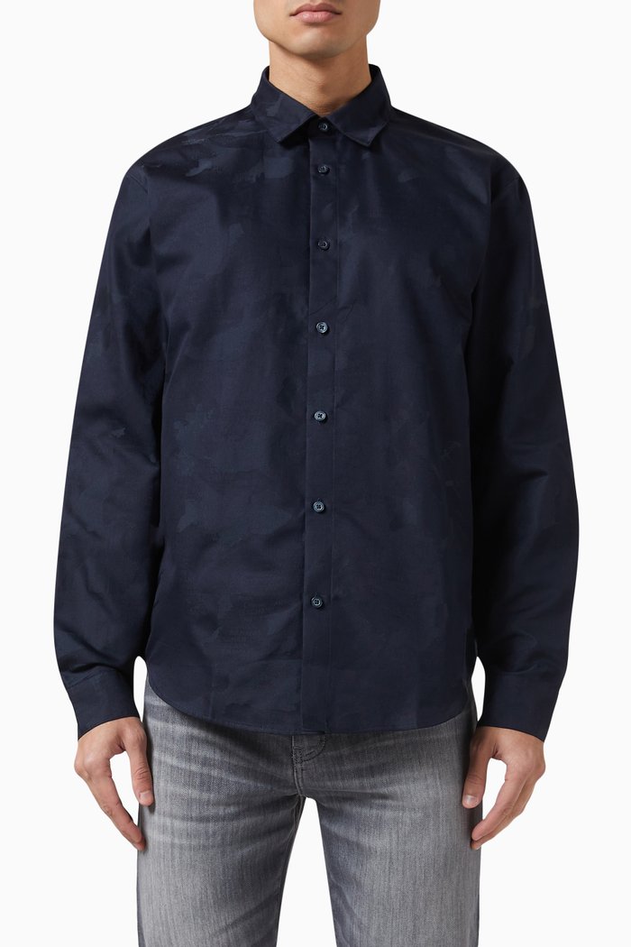 

Casual Shirt in Cotton Jacquard, Blue