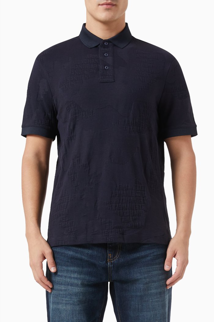 All-over Logo Polo Shirt in Cotton Jacquard, Blue