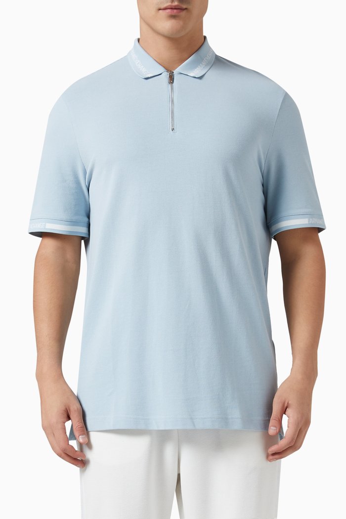

Half-zip Polo Shirt in Cotton Piqué, Blue