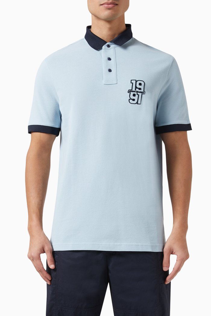 

AE Logo Polo Shirt in Cotton Piqué, Blue