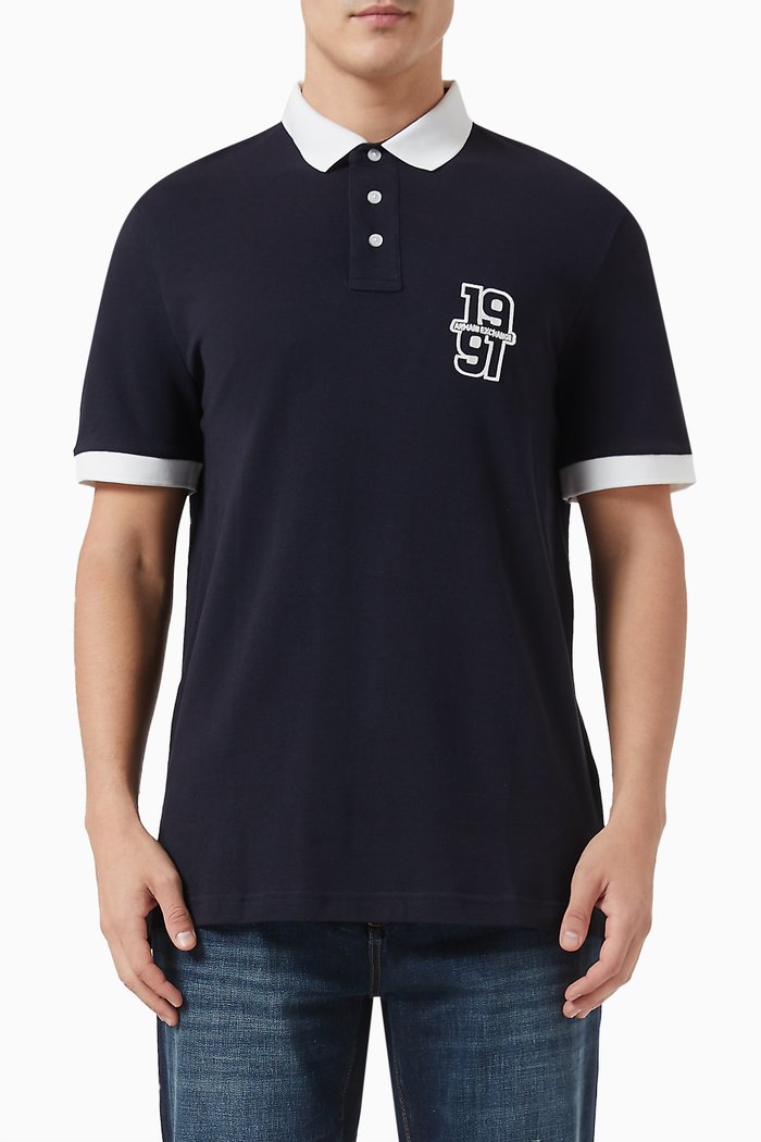 

AE Logo Polo Shirt in Cotton Piqué, Blue