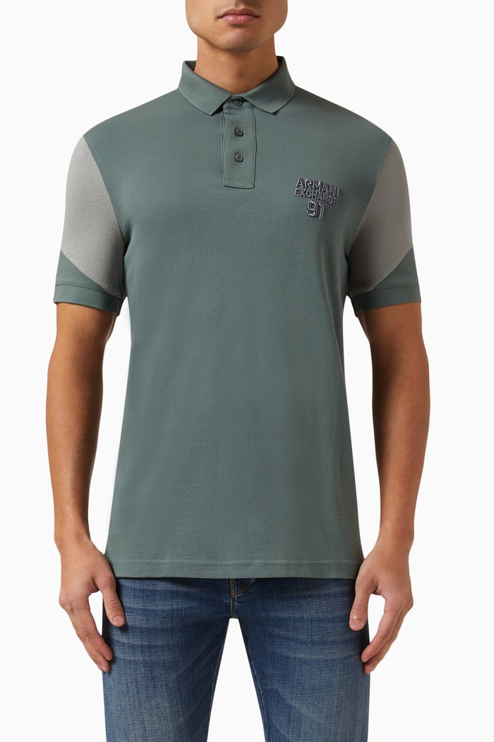 

AE Logo Polo Shirt in Cotton Piqué, Green