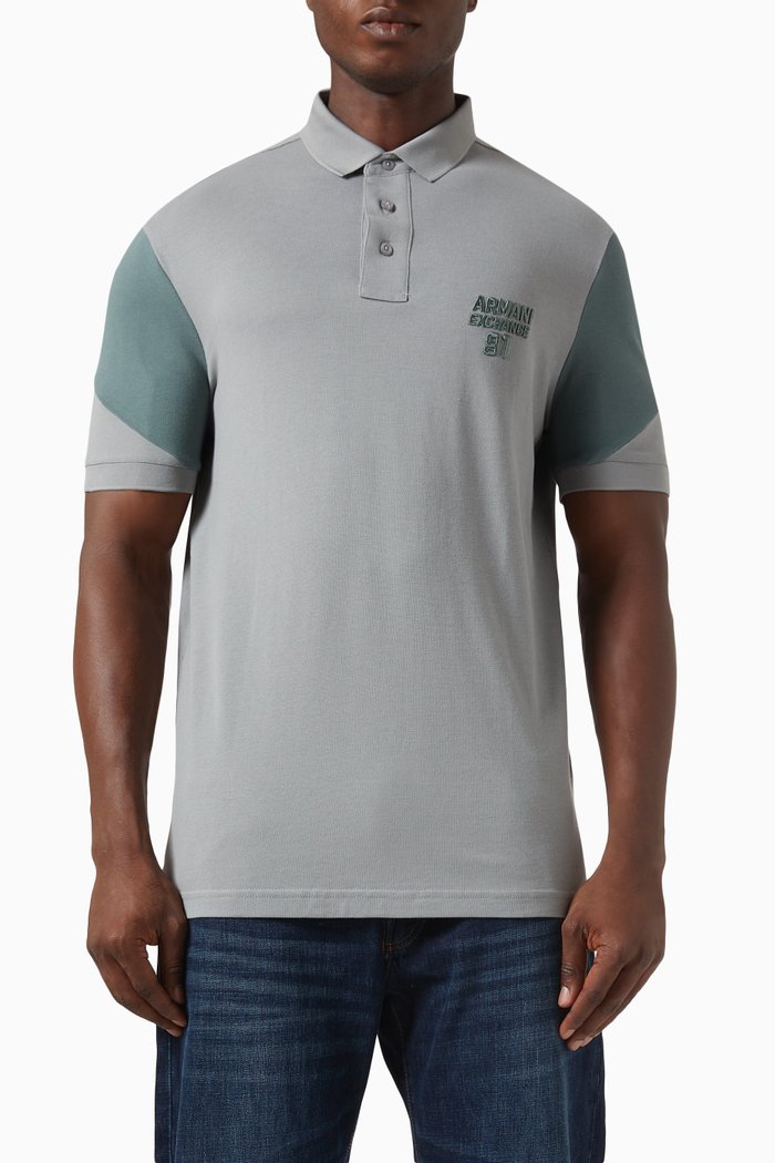 

AE Logo Polo Shirt in Cotton Piqué, Grey