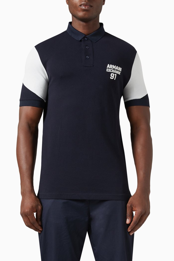 

AE Logo Polo Shirt in Cotton Piqué, Blue