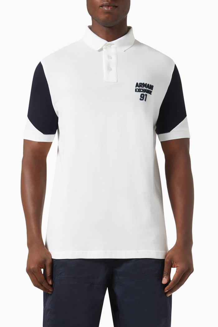 AE Logo Polo Shirt in Cotton Piqué, Neutral