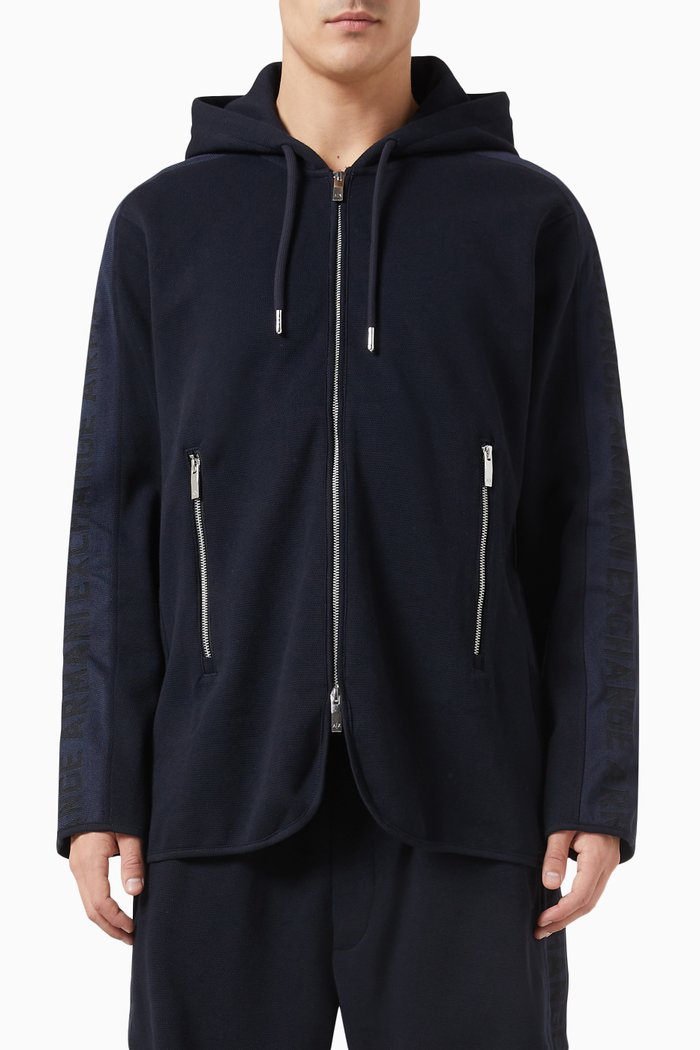 

Hooded Blazer in Cotton & Polyester, Blue