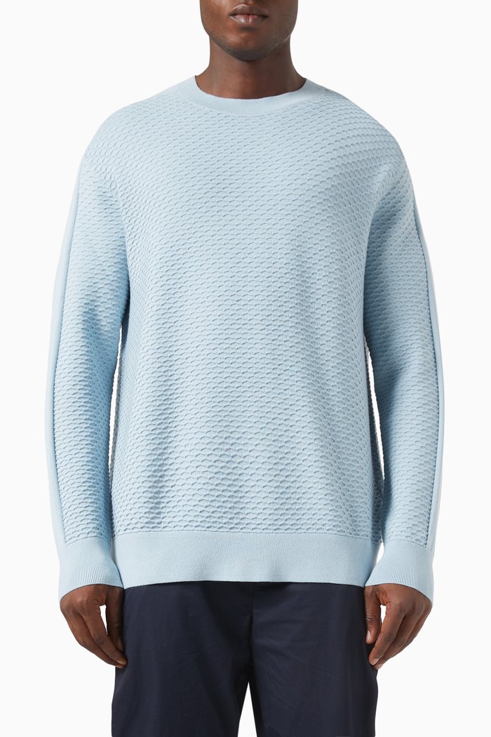 Sweatshirt in Honeycomb Knit, Blue